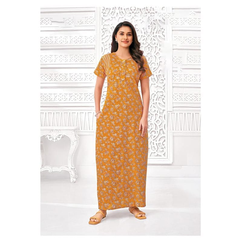 Pranjul Cotton Printed Nighty With Side Pocket - 1026