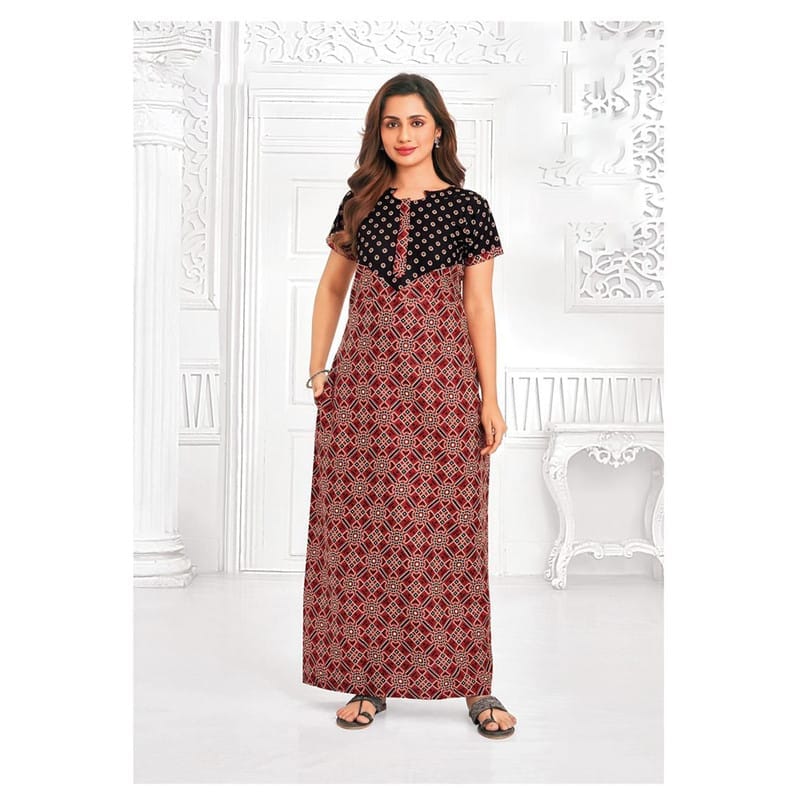 Pranjul Cotton Printed Nighty With Side Pocket - 1023