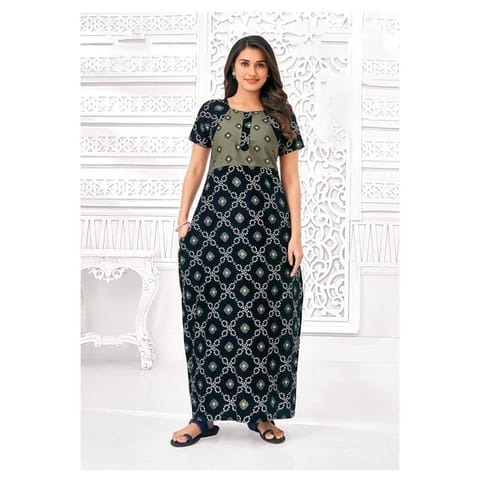Pranjul Cotton Printed Nighty With Side Pocket - 1022