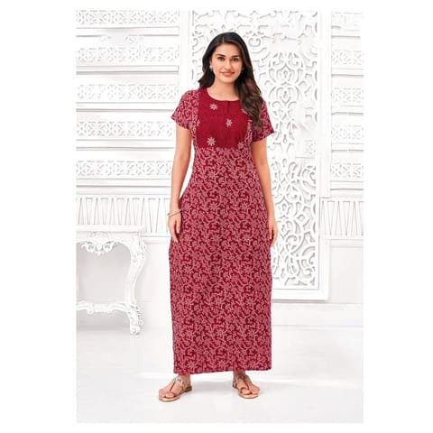 Pranjul Cotton Printed Nighty With Side Pocket - 1019