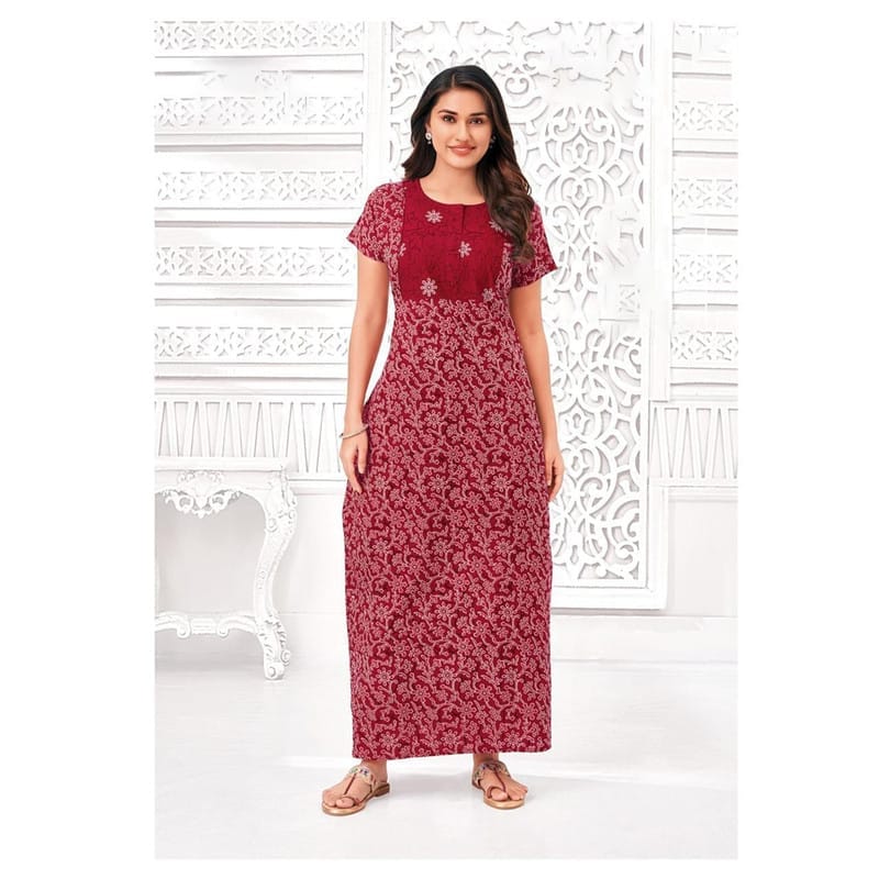 Pranjul Cotton Printed Nighty With Side Pocket - 1019