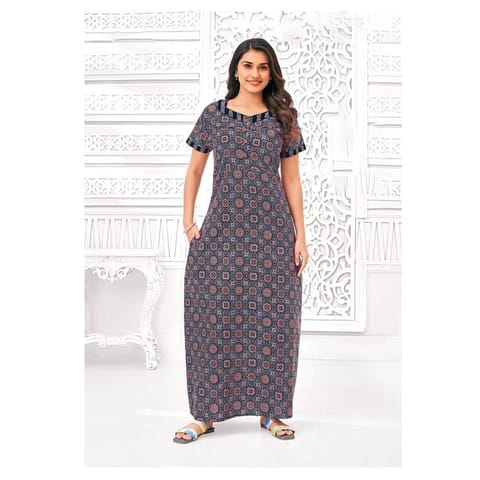 Pranjul Cotton Printed Nighty With Side Pocket - 1018