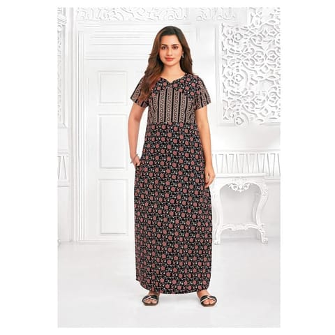 Pranjul Cotton Printed Nighty With Side Pocket - 1017