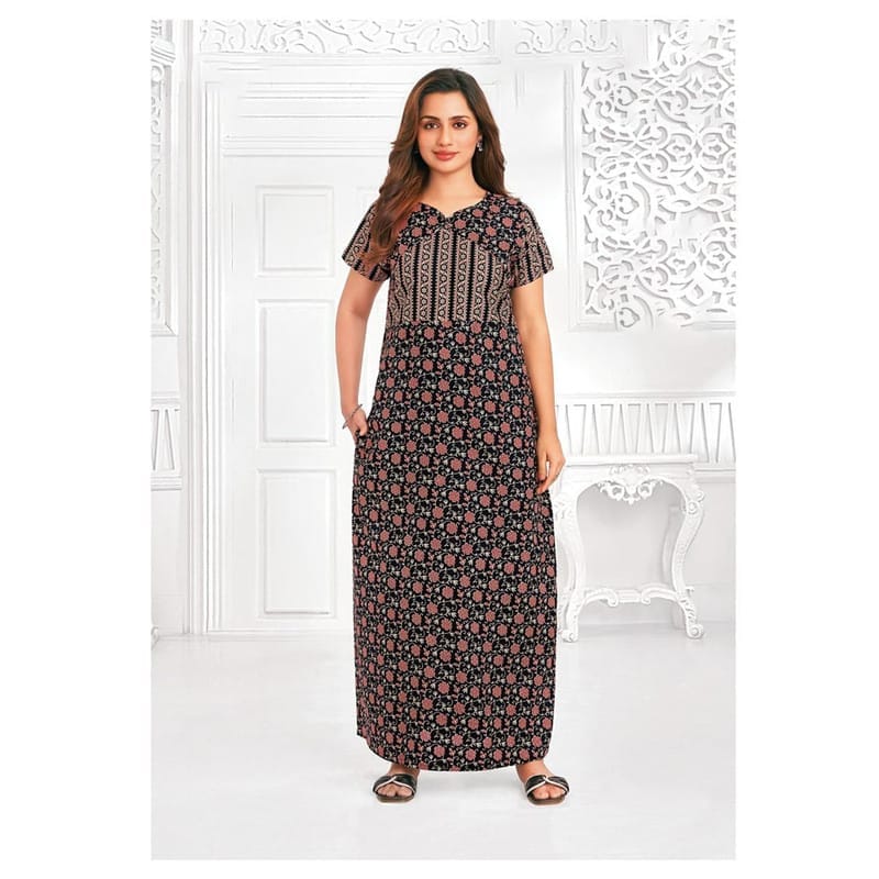 Pranjul Cotton Printed Nighty With Side Pocket - 1017