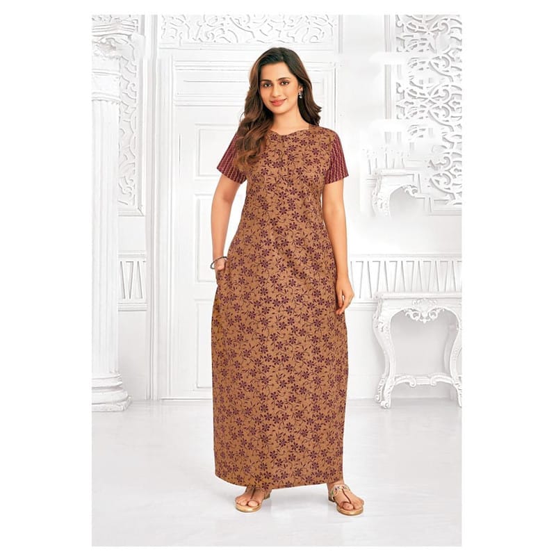 Pranjul Cotton Printed Nighty With Side Pocket - 1016