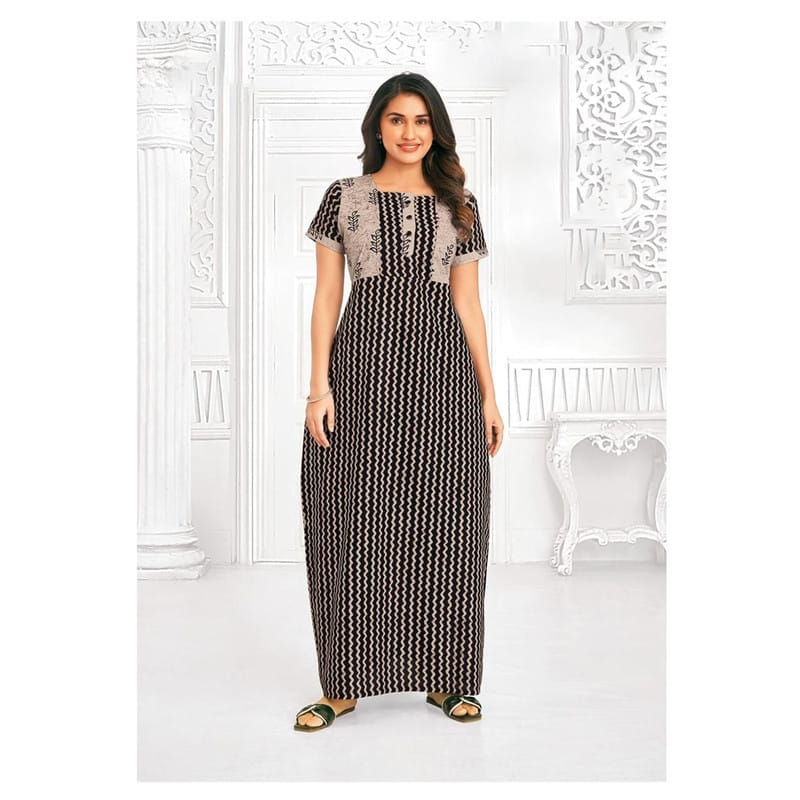 Pranjul Cotton Printed Nighty With Side Pocket - 1015