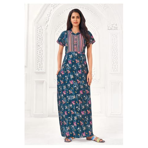 Pranjul Cotton Printed Nighty With Side Pocket - 930