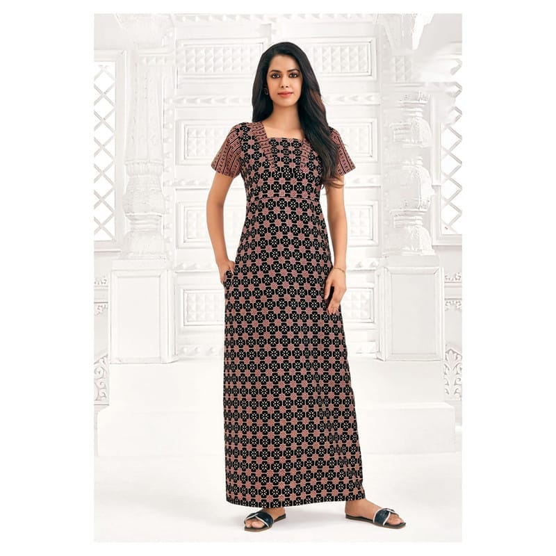 Pranjul Cotton Printed Nighty With Side Pocket - 928