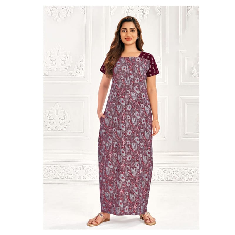 Pranjul Cotton Printed Nighty With Side Pocket - 927