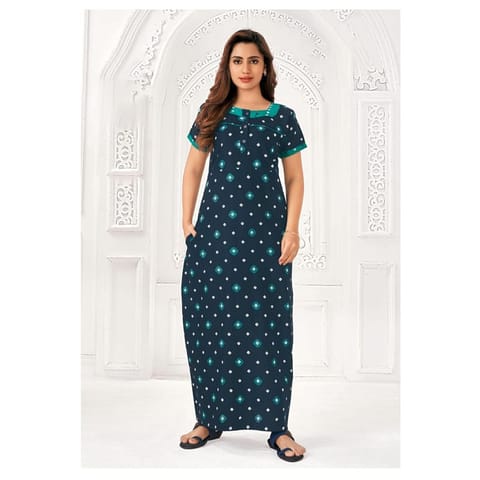 Pranjul Cotton Printed Nighty With Side Pocket - 925