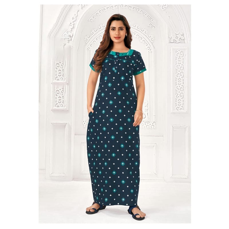Pranjul Cotton Printed Nighty With Side Pocket - 925