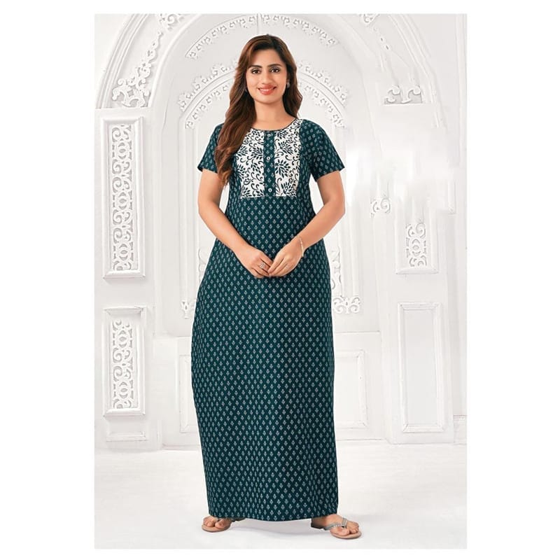Pranjul Cotton Printed Nighty With Side Pocket - 923