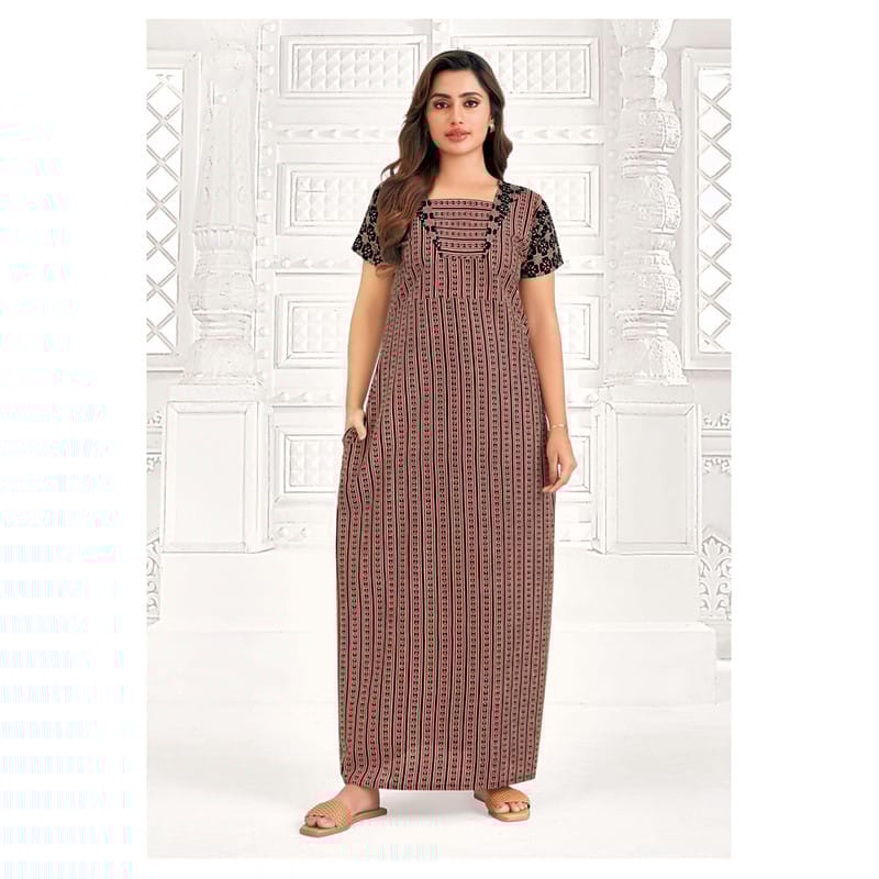 Pranjul Cotton Printed Nighty With Side Pocket - 920