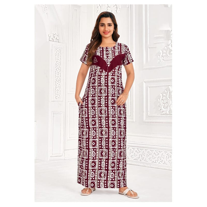 Pranjul Cotton Printed Nighty With Side Pocket - 919