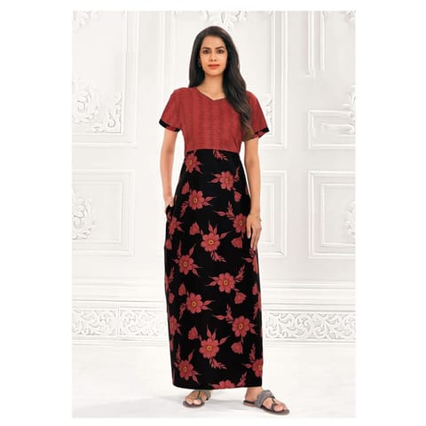Pranjul Cotton Printed Nighty With Side Pocket - 918