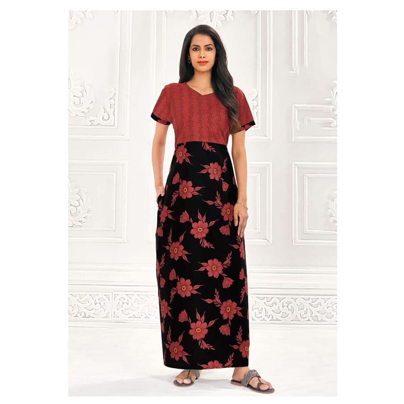 Pranjul Cotton Printed Nighty With Side Pocket - 918