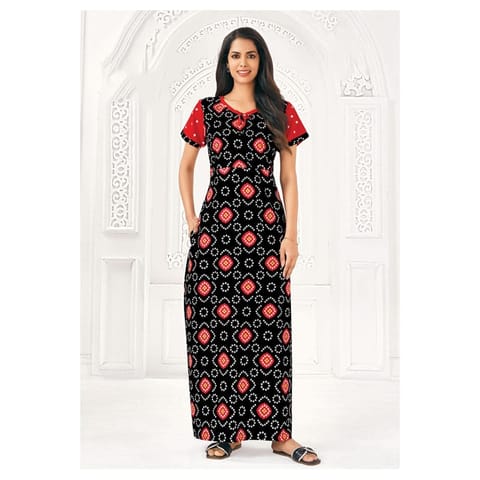 Pranjul Cotton Printed Nighty With Side Pocket - 916