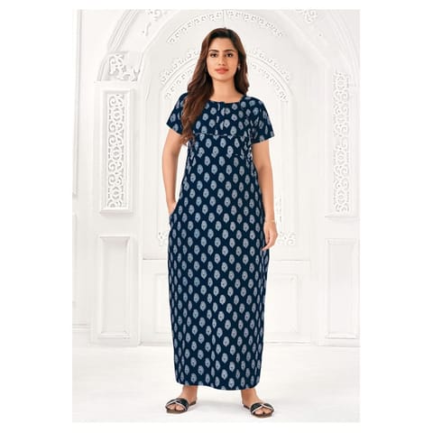 Pranjul Cotton Printed Nighty With Side Pocket - 915