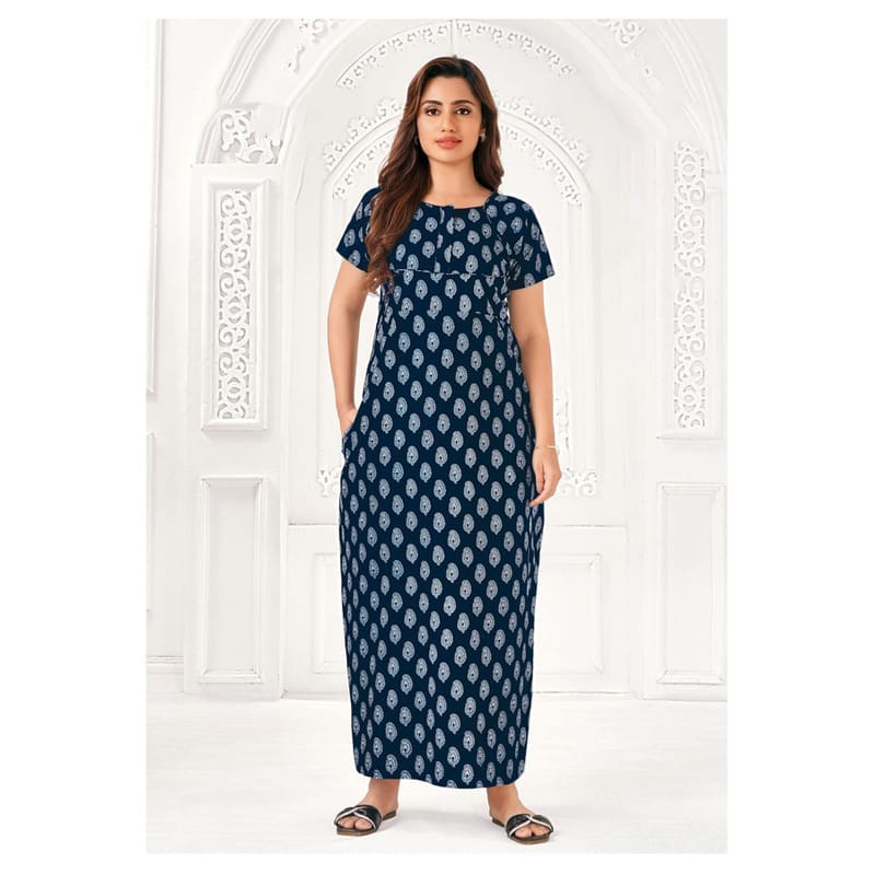 Pranjul Cotton Printed Nighty With Side Pocket - 915