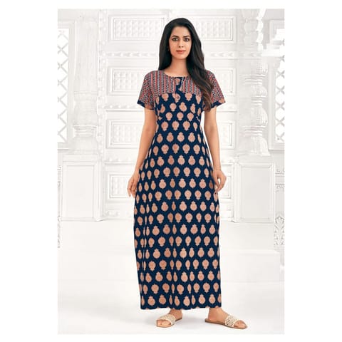 Pranjul Cotton Printed Nighty With Side Pocket - 914