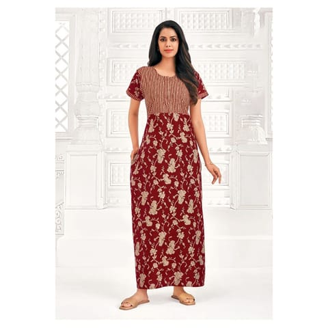 Pranjul Cotton Printed Nighty With Side Pocket - 912