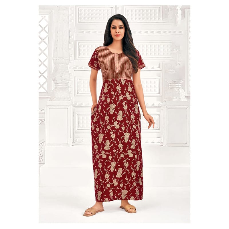 Pranjul Cotton Printed Nighty With Side Pocket - 912