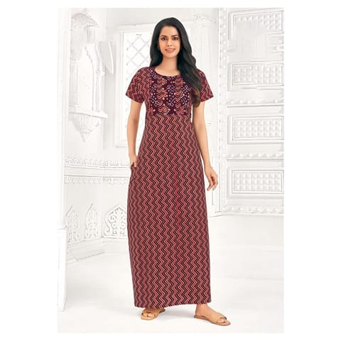 Pranjul Cotton Printed Nighty With Side Pocket - 908