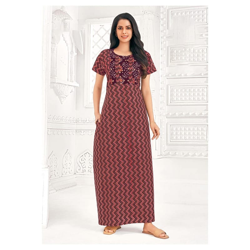 Pranjul Cotton Printed Nighty With Side Pocket - 908
