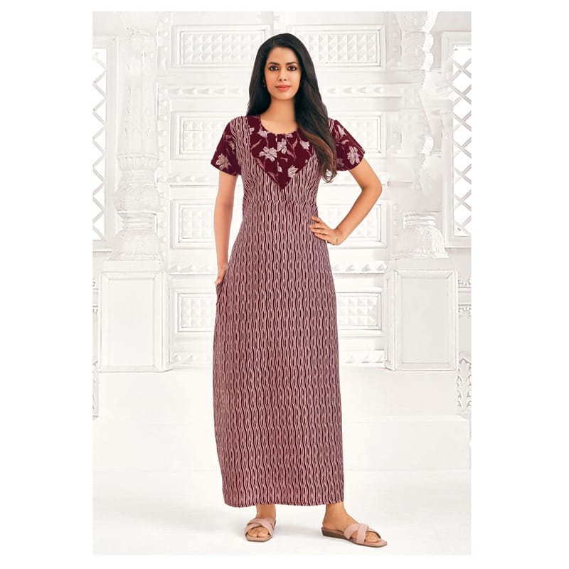 Pranjul Cotton Printed Nighty With Side Pocket - 906