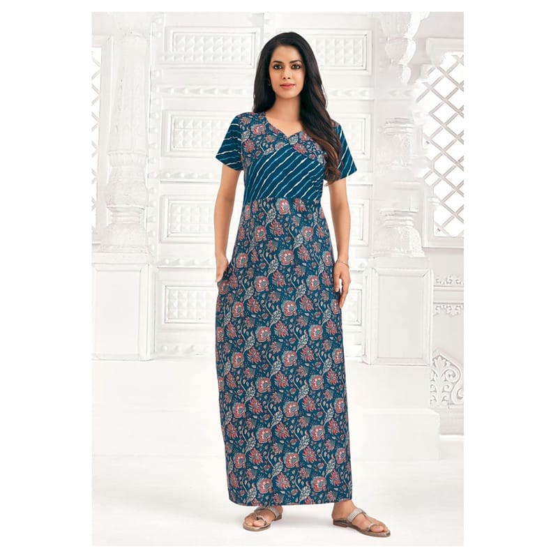 Pranjul Cotton Printed Nighty With Side Pocket - 954