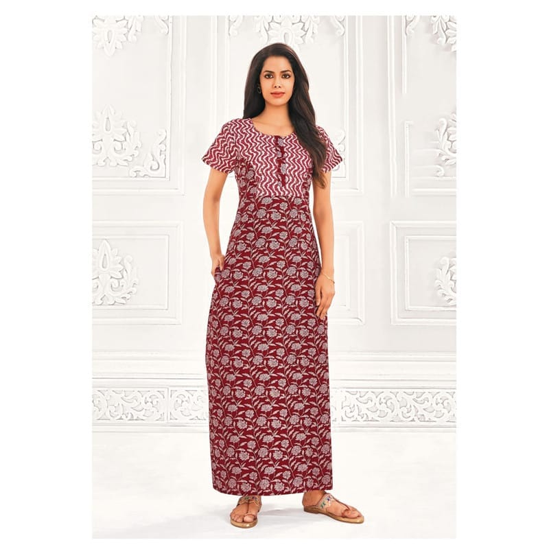 Pranjul Cotton Printed Nighty With Side Pocket - 952