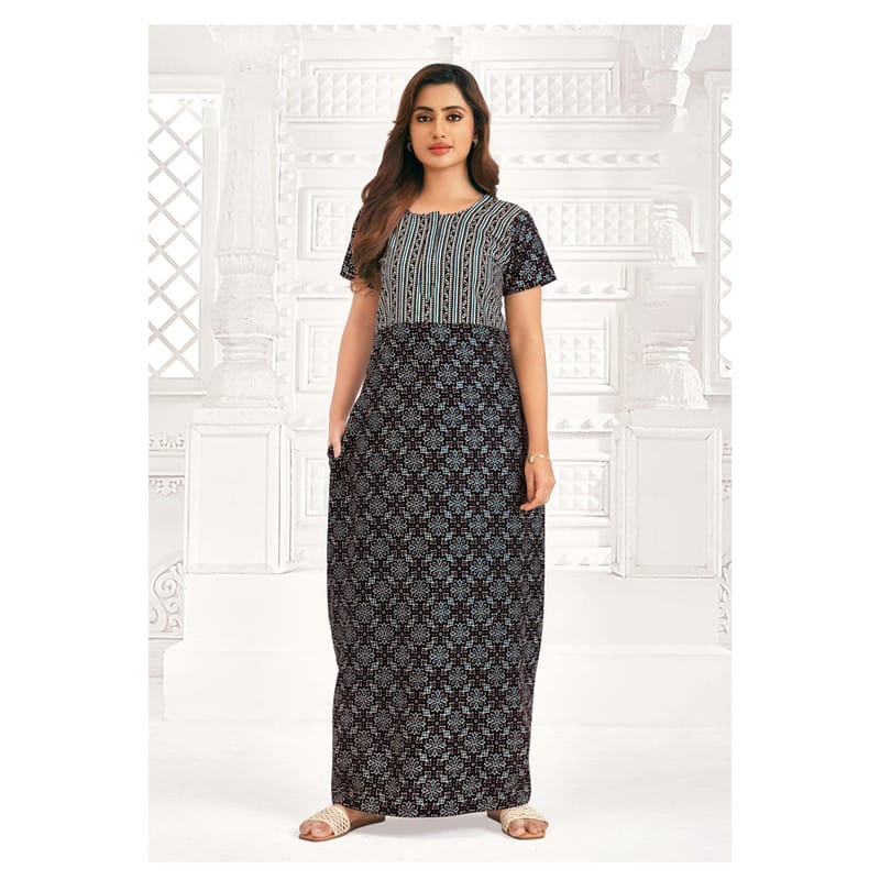 Pranjul Cotton Printed Nighty With Side Pocket - 951