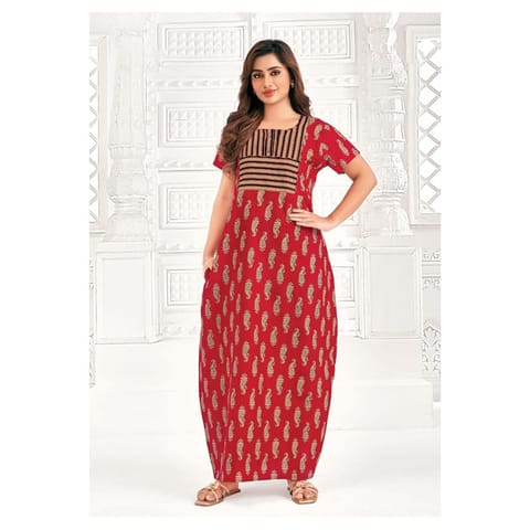 Pranjul Cotton Printed Nighty With Side Pocket - 943