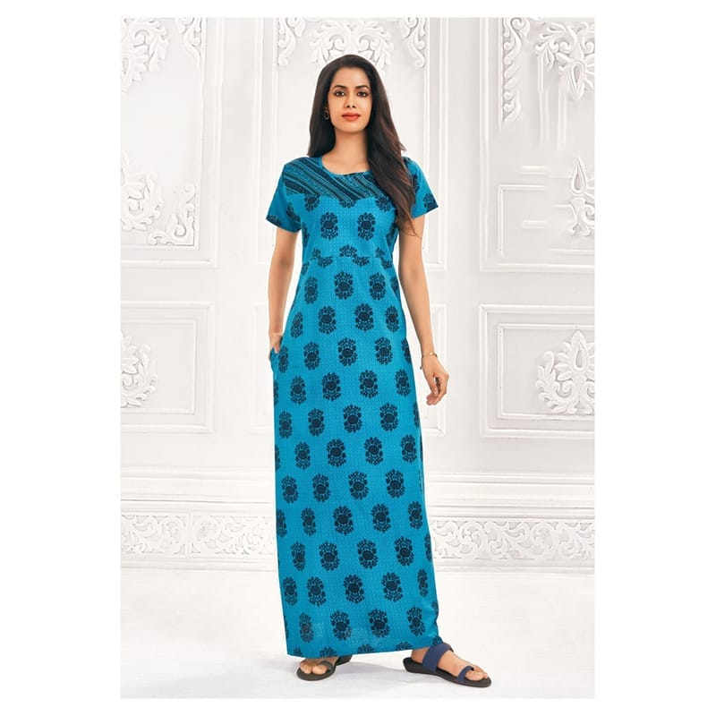Pranjul Cotton Printed Nighty With Side Pocket - 942