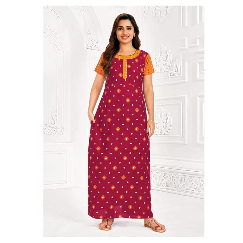 Pranjul Cotton Printed Nighty With Side Pocket - 939