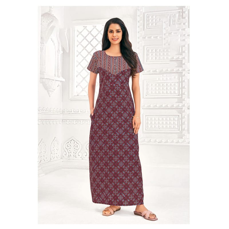 Pranjul Cotton Printed Nighty With Side Pocket - 938