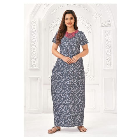 Pranjul Cotton Printed Nighty With Side Pocket - 937