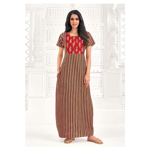 Pranjul Cotton Printed Nighty With Side Pocket - 936
