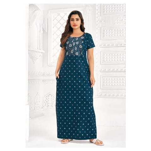 Pranjul Cotton Printed Nighty With Side Pocket - 935