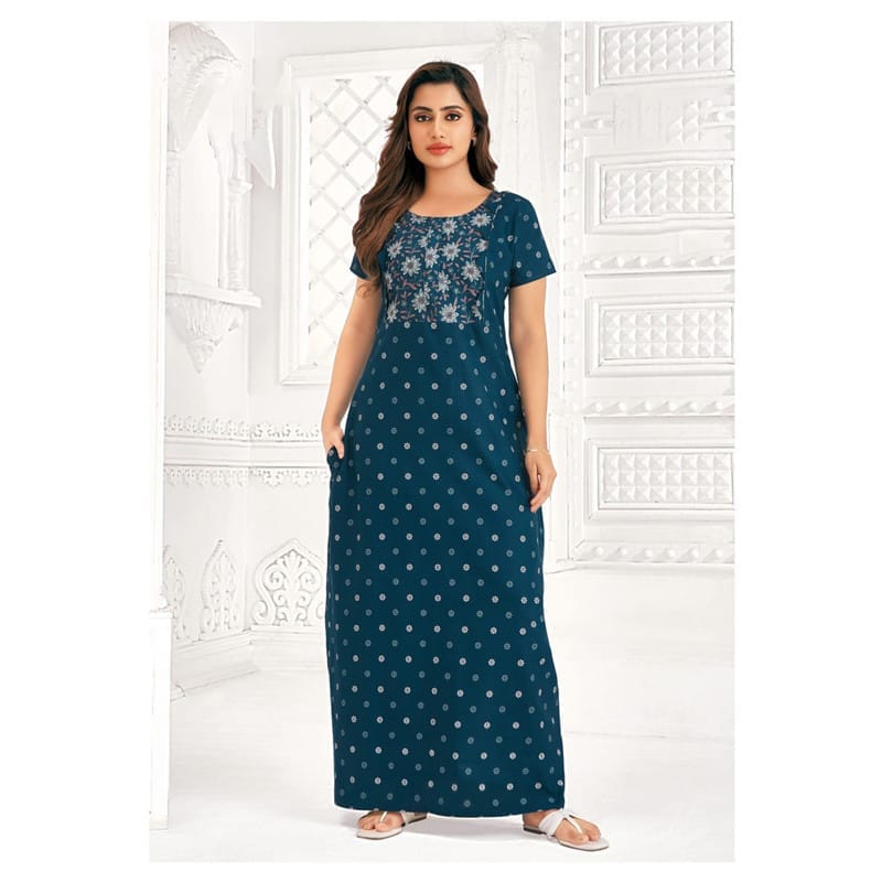 Pranjul Cotton Printed Nighty With Side Pocket - 935