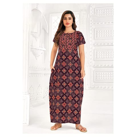 Pranjul Cotton Printed Nighty With Side Pocket - 933