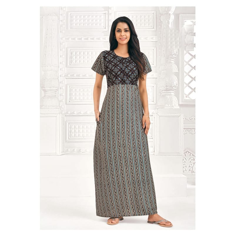 Pranjul Cotton Printed Nighty With Side Pocket - 960