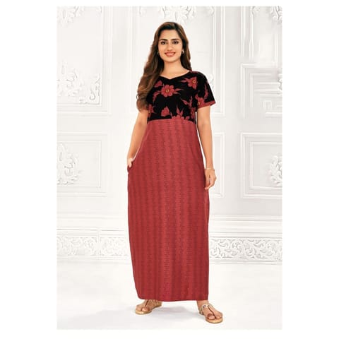 Pranjul Cotton Printed Nighty With Side Pocket - 957