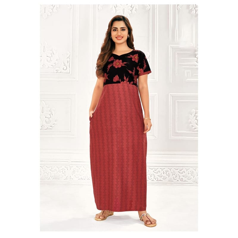 Pranjul Cotton Printed Nighty With Side Pocket - 957