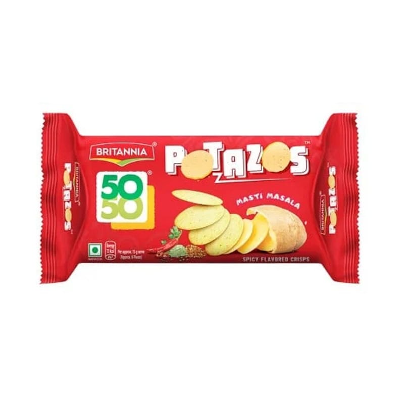 Britannia 50-50 Potazos Masti Masala Spicy Flavoured Crisps Potato and Biscuit ka tasty combination