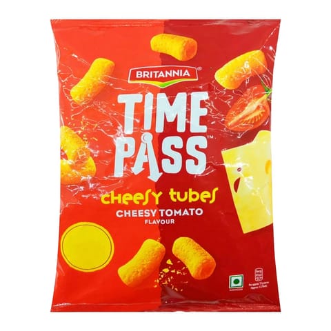 Britannia Time Pass Cheesy Tubes Spicy Snacks,Cheesy Tomato - 26g