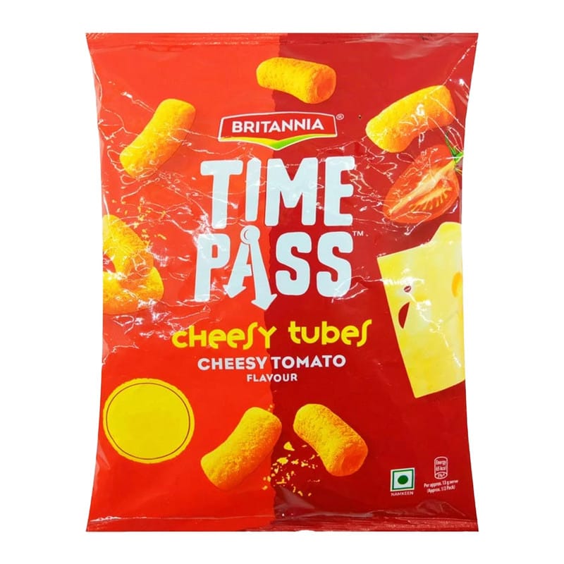 Britannia Time Pass Cheesy Tubes Spicy Snacks,Cheesy Tomato - 26g