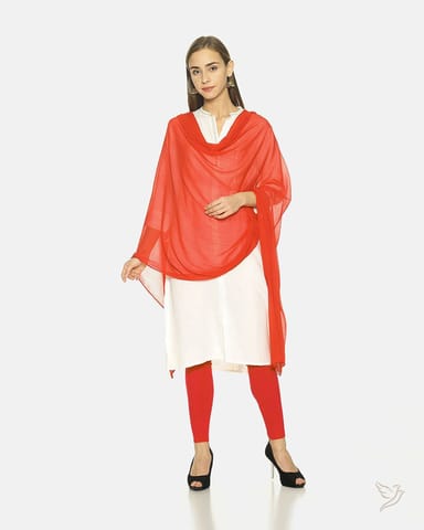 Twin Birds Women Matching Shawl -Coral Flame