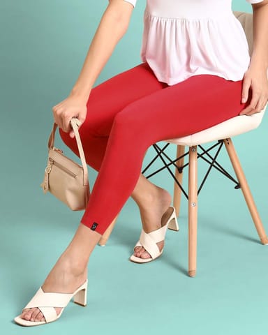Twin Birds Women Viscose 7/8 High Ankle/Cropped Leggings - Crimson Red
