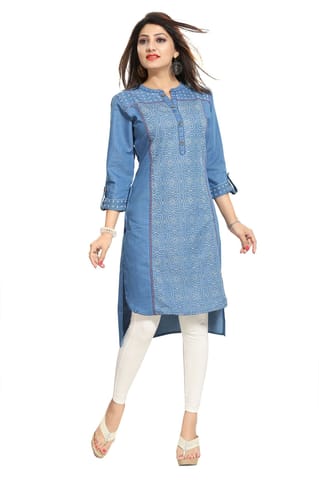 Desire Denim Asymmetrical Tunic With Roll On Sleeve Style By Bloomkart